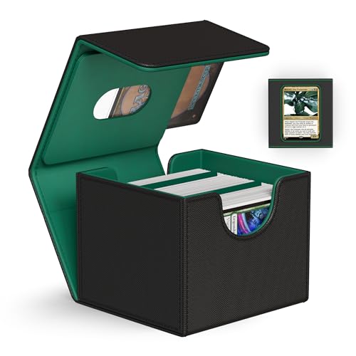 ZLCA MTG Commander Deck Box, Card Deck Box for Trading Card, Holds 110+ Double Sleeved Cards Fits for TCG CCG Magic Cards with 2 Dividers (Black & Green) - color: A1-Black& Dark Green, size: A-Horizontal-Commander