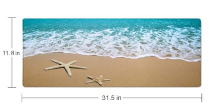 Beach Starfish Desk Pad Mouse Pad,Large Gaming Mouse Mat with Stitched Edges,Non-Slip Waterproof Rubber Base Mous Mat for Office Computer Keyboard Laptop Home(31.5X11.8 in) - color: Beach Starfish