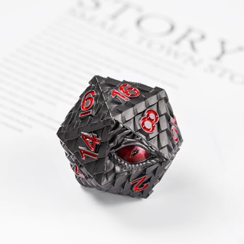 1 die Metal D20 DND Dice - Dragon Scale Metallic 20 Sided Giant Polyhedral Dice,35mm Large Dragon Eye Metal D&D Dice for Dungeons and Dragon Tabletop Game(Black Dragon Scale) - color: Black Dragon Scale