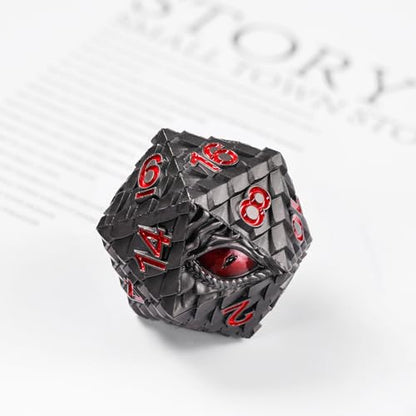 1 die Metal D20 DND Dice - Dragon Scale Metallic 20 Sided Giant Polyhedral Dice,35mm Large Dragon Eye Metal D&D Dice for Dungeons and Dragon Tabletop Game(Black Dragon Scale) - color: Black Dragon Scale