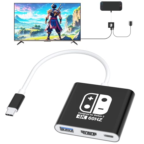 Switch 2 Dock for Nintendo Switch 2 & OLED, Docking Station for TV, Portable Travel Dock, USB C to HDMI Adapter for Steam Deck/MacBook/Laptop, Black