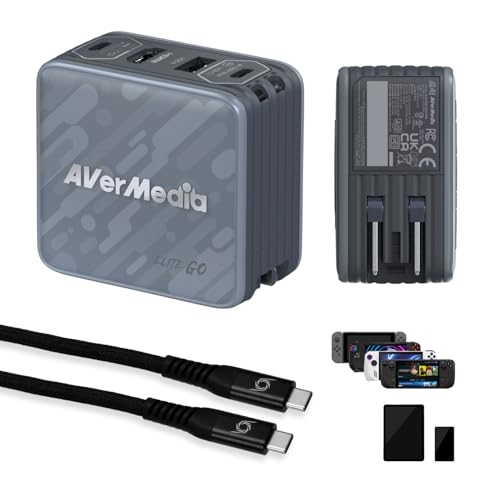 AVerMedia Elite Go – USB-C Capture Card for Streaming, 4K60 HDMI Output, 1080p60 Recording, Portable Switch 2 TV Dock, 100W GaN Charging Hub – PC, Mac, Handhelds, Smartphones/Tablets Compatible - color: Black