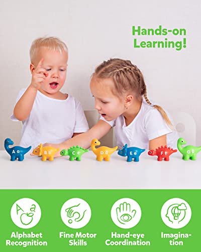 Coogam Matching Letters Fine Motor Toy, 26 PCS Double-Sided ABC Dinosaur Alphabet Match Game with Uppercase Lowercase, Preschool Educational Montessori Learning Toys for Toddlers - style: dinosuar alphabet