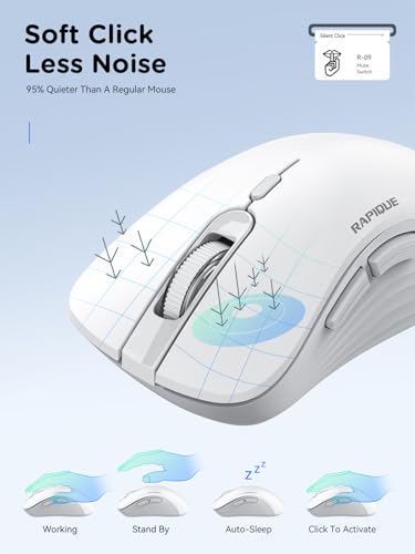 RAPIQUE Wireless Mouse - Dual Bluetooth & 2.4 GHz USB Receiver, Ergonomic Design, Quiet Clicks, Low Power - Multi-Device Compatibility for Laptop, Computer, iPad, MacBook, Chromebook (White and Grey) - color: White and Grey