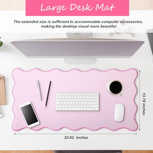 Hahafelt Scalloped Desk Mat Large Desk Pad Cute Coquette Table Mat Back to School Preppy Table Make up Pad Nonslip Graduation Gift with Stitching Waterproof Gaming(Pink,23.6 x 13.8 Inches) - color: Pink, size: 23.6 x 13.8 Inches
