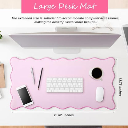 Hahafelt Scalloped Desk Mat Large Desk Pad Cute Coquette Table Mat Back to School Preppy Table Make up Pad Nonslip Graduation Gift with Stitching Waterproof Gaming(Pink,23.6 x 13.8 Inches) - color: Pink, size: 23.6 x 13.8 Inches