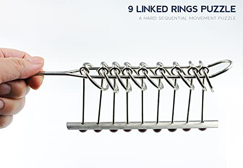 KAILIMENG 9 Linked Rings Metal Puzzle - Adult Hard Puzzle - Brain Teasers Mind Game for Adults - Classical Handheld IQ Trick Toy