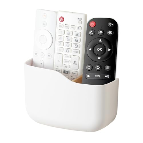SUNFICON Adhesive Remote Control Holder Wall Mount Media Player Controller Holder Universal TV Remote Organizer Caddy Box Tray Easy Phone Charging Home Office Desk Nightstand White - color: White