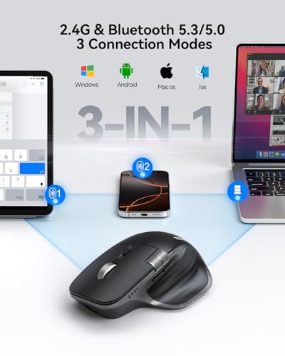 TECKNET Wireless Mouse, Bluetooth Mouse (BT5.3/5.0 & 2.4G) Rechargeable Ergonomic Optical Mouse with 6 Adjustable DPI, Side Scroll, Quiet Clicks, USB A Receiver, 7 Buttons, Wide Compatibility - Black - color: Black