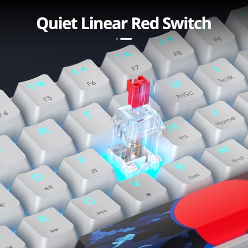 surmen 60% Wired Mechanical Gaming Keyboard, 61 Keys Backlit Ultra-Compact Mini Office Keyboard 60 Percemt with Linear Red Switch for PC/Mac Gamer, Typist (61 Red White) - color: 61 Red White