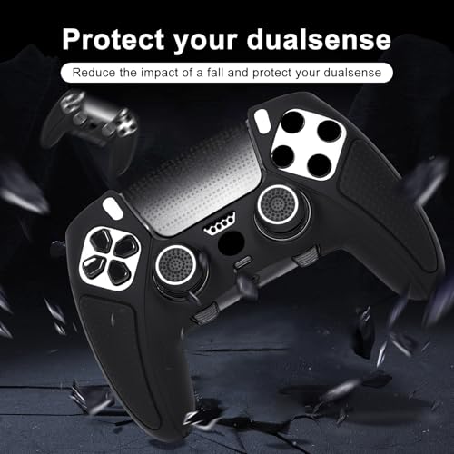 Black Anti-Slip Controller Skin,Studded Edition Protective Silicone Cover Skin Grips Compatible with ps5 dualsense Edge Controller and 6 PCS Thumb Grips Caps. - color: Black