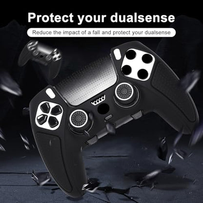 Black Anti-Slip Controller Skin,Studded Edition Protective Silicone Cover Skin Grips Compatible with ps5 dualsense Edge Controller and 6 PCS Thumb Grips Caps. - color: Black