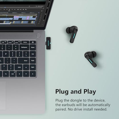 SW4 Pro Wireless Earbuds for PC/Computer/Laptop/Mobile - Dongle & Bluetooth - 20ms Low Latency - 4 Mics – Gaming - Work Headset/Headphones for Office