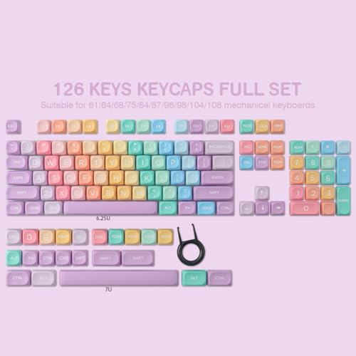 Tsungup MOA Profile Keycaps,PBT Cute Rainbow Candy Keycaps 126 Keys Dye-Sublimation Custom Keycap Set with Keycap Puller for Cherry Gateron MX Swithes Mechanical Keyboards - color: Rainbow Candy