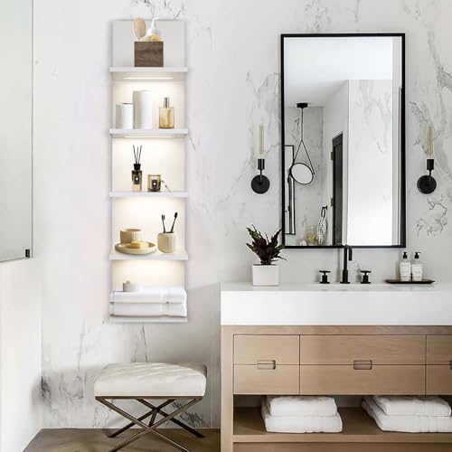 5 Tier Wall Shelf Unit, White | White shelves ,Lack Shelf, Wall Shelves for Bedroom，office ,Bathroom, Vanity Shelves With LED Light - color: White