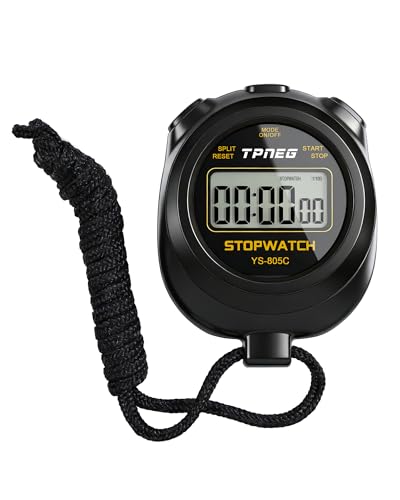 TPNEG Simple Stopwatch Timer - Easy to Use, Set Up, Read, and Carry - Large Display - On/Off, AAA Battery - Ideal for Coaches, Track and Field, Soccer Referees, Sports, Classroom - color: Black