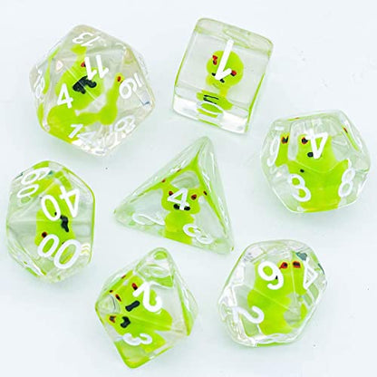 Cusdie 7-Die Dice DND, Polyhedral Dice Set Filled with Animal, for Role Playing Game D&D Dice (Frog) - color: Frog