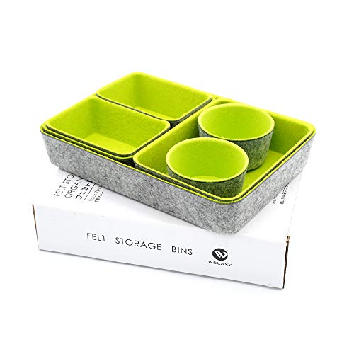 Felt Drawer Organizer Bin 7 pc Green Desk Nightstand Catchall Tray - color: Green