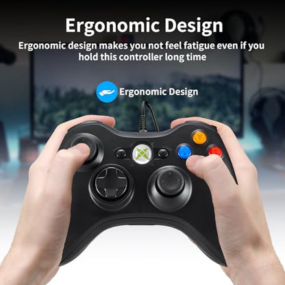 NBCP Wired Controller – Compatible with Xbox 360, Xbox 360 Slim & PC Windows 7/8/10, with Dual Vibration Feedback, Ergonomic Design for Gaming - color: Black for Xbox 360