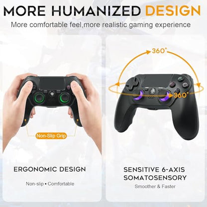 citnh Wireless Controller for PS-4/Pro/Slim 2-pack Purple/Green | 800mAh Battery, 6-Axis Gyro, 3.5mm Audio Jack and Speaker, Hall-Effect Joysticks