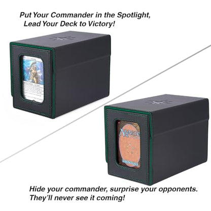 Venssu MTG Deck Box for Commander Display with dice tray,Card Deck Box Fits 160 Double Sleeved /200 Single Sleeved trading Cards, Deck Box TCG with 2 Dividers and 1 magnetic card holder (Black＆Green) | Holds 200 Single/160 Double-Sleeved Cards, Fit MTG/PT