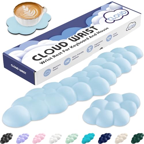 Cloud Wrist Rest for Keyboard and Mouse, Cloud Keyboard Wrist Rest | Blue, Memory Foam, Non-Slip PU Base, Leather, Ergonomic Support, Cute Arm Rest Pad & Palm Cushion, Office Desk Accessory - color: 07blue