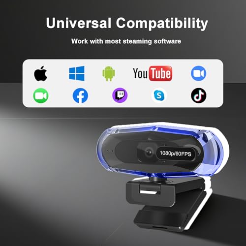 1080P 60FPS Streaming Webcam with Autofocus, Microphone, RGB Light and Tripod, USB Camera for PC/Mac, Plug and Play for Zoom, Skype, YouTube, Online Meetings - style: 1080P+60FPS