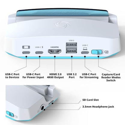 AVerMedia Steam Deck Dock with HDMI 4K@60Hz, USB C Charging, Screen Mirroring, Video Capture for Switch, Steam Deck, ROG Ally, Legion Go, MSI Claw, iPhone, iPad - X'TRA GO GC515 - color: X'TRA GO - GC515 White