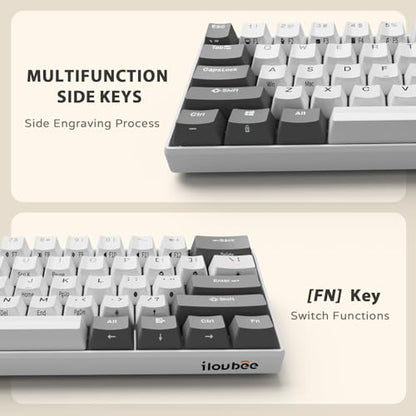 iLovBee i61 Mechanical Keyboard 60 Percent, Wired RGB Gaming Keyboard, 61 Keys Compact Mini Custom Keyboards for PC/Mac Gamer, Hot Swappable Linear Red Switch, Grey and White