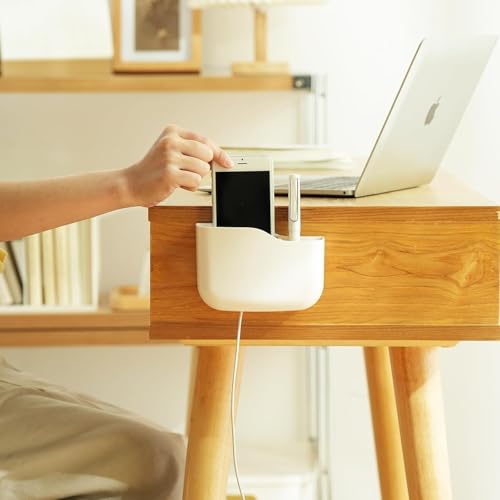 SUNFICON Adhesive Remote Control Holder Wall Mount Media Player Controller Holder Universal TV Remote Organizer Caddy Box Tray Easy Phone Charging Home Office Desk Nightstand White - color: White