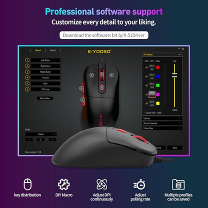 E-YOOSO Computer Mouse Wired, Gaming Mouse 10000 DPI, 1000HZ, Superlight Mouse Ergonomic Work Wired Mouse for Laptop and PC/Mac - Black - color: Wired Black Mouse