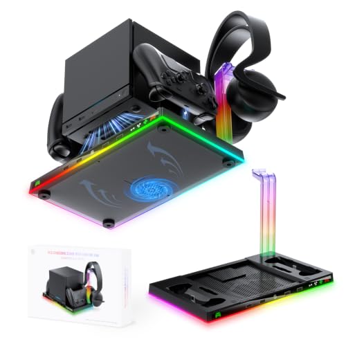 Stand and Cooling Station with RGB Lighting,Controller Charging Station Compatible with Steam Machine, Headset Holders