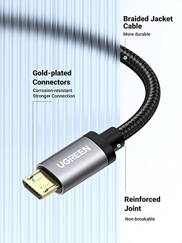 UGREEN Micro USB Cable, 6FT High Speed Fast Charging USB Cable, Nylon Braided Durable Android Phone Charger Cord, Compatible with Samsung Galaxy S7 S6 Note LG V10 Tablet PS4 MP3 - size: 6FT