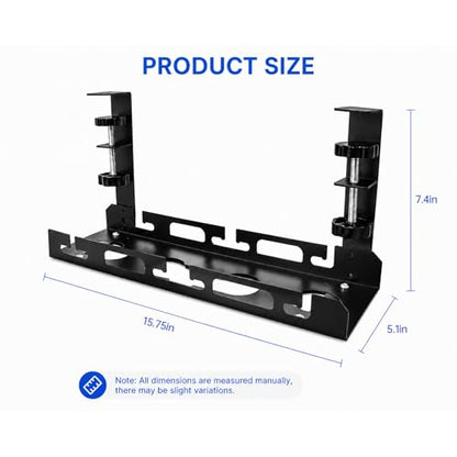 Under Desk Cable Management Tray, 15.75" No Drill Clamp-On Metal Cable Tray for Power Strip, Compact Under Desk Cord Organizer and Wire Management Holder for Office, Gaming Desk, Standing Desk