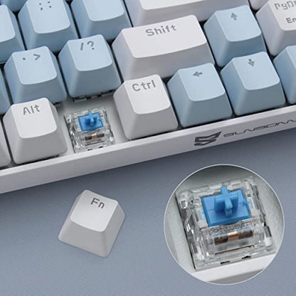 Qisan Mechanical Gaming Keyboard Dual Mode 2.4G/BT Wireless Keyboard with Blue Switch Mini Design (60% Keyboard) 68 Keys Computer Keyboard US Layout | Gaming Pc | Wireless Gaming Keyboard - color: Blue Switch Blue & White Combo Color
