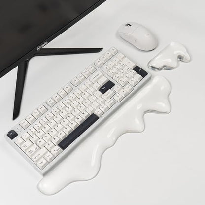 Ergonomic Gel Wrist Rest for Keyboard and Mouse, Cute Silicone Wrist Rest for Computer Keyboard 60%/68%/75% (White) - color: White