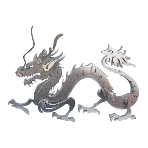 Zodiac Dragon 3D Metal Jigsaw Puzzle, Silver, 51 Pieces | DIY Games, Stainless Steel, Handmade Model Kits, Building Blocks Assembly, Gift for Adult - color: Zodiac Dragon Silver