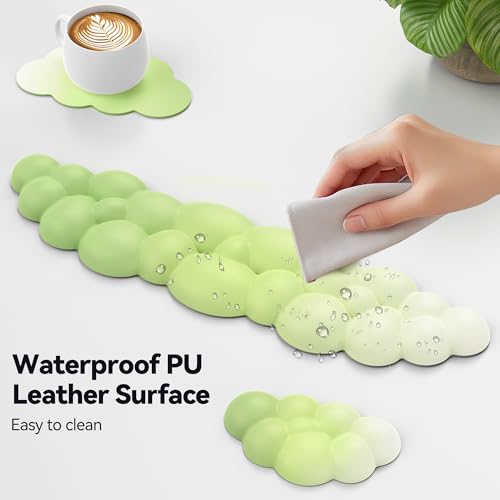 TECKNET Cloud Keyboard Wrist Rest Set, Cloud Wrist Rest with Non-Slip Base, PU Leather Wrist Pad for Keyboard with Ergonomic Memory Foam for Computer Laptop Gaming & Pain Relief, Gradient Green - color: Gradient Green