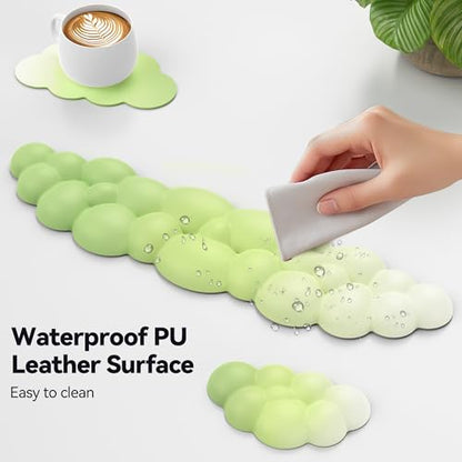 TECKNET Cloud Keyboard Wrist Rest Set, Cloud Wrist Rest with Non-Slip Base, PU Leather Wrist Pad for Keyboard with Ergonomic Memory Foam for Computer Laptop Gaming & Pain Relief, Gradient Green - color: Gradient Green