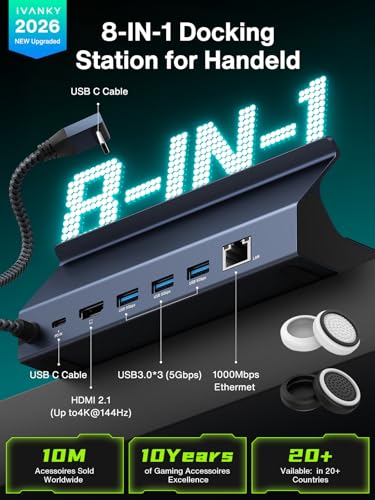 iVANKY ROG Xbox Ally X(2025)/ROG Ally Dock, 8-in-1 Docking Station 4K@144Hz | Steam Deck Dock for ASUS ROG Ally X/Valve Steam Deck OLED/Legion Go 2/S, HDMI 2.1, 1Gbps Ethernet, 3*USB-A 3.0, 100W Charge - color: Midnight Blue