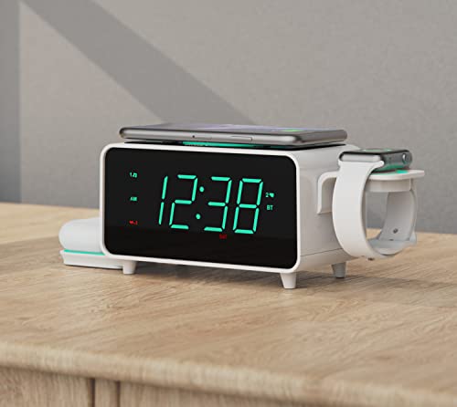 Emerson Smartset Dual Alarm Clock FM Radio with Wireless Charging, Bluetooth Speaker, Ultra Fast Charging for Airpods/iPhone, Foldable Stand, USB Charger, Adjustable LED Glow, ER100501 - style: ER100501