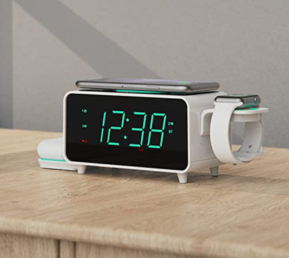 Emerson Smartset Dual Alarm Clock FM Radio with Wireless Charging, Bluetooth Speaker, Ultra Fast Charging for Airpods/iPhone, Foldable Stand, USB Charger, Adjustable LED Glow, ER100501 - style: ER100501