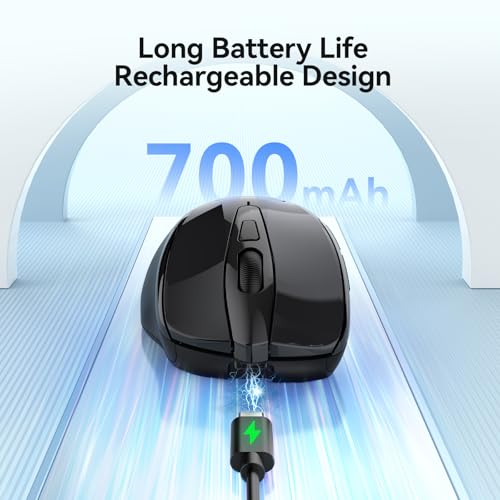 TECKNET Rechargeable Jiggler Wireless Mouse, Dual-Mode Connectivity, Black | Silent USB A & Bluetooth Mouse, 6 Adjustable DPI, 6 Buttons, Ergonomic Design, Long Battery Life, Multi-Device Compatibility - color: Black