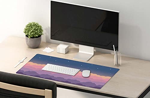 SSOIU Cute Clouds Purple Desk Mat, Extra Large XXL Gaming Mouse Pad 35.5" X 15.7", Waterproof with Stitched Edges - color: Cute Clouds Purple