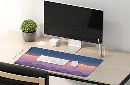 SSOIU Cute Clouds Purple Desk Mat, Extra Large XXL Gaming Mouse Pad 35.5" X 15.7", Waterproof with Stitched Edges - color: Cute Clouds Purple