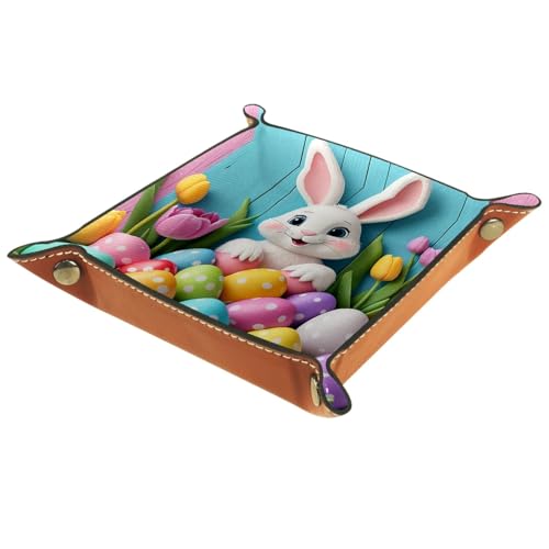 Colorful Easter Bunny Dice Rolling Tray PU Leather DND & RPG Dice Mat, Portable Dice Rolling Mat Case Storage Box, Folding Scroll Dices Holder Trays for Tabletop Board Game, 8.1"x8.1" - color: Colorful Easter Bunny, size: 8.1" x 8.1" x 1.2"