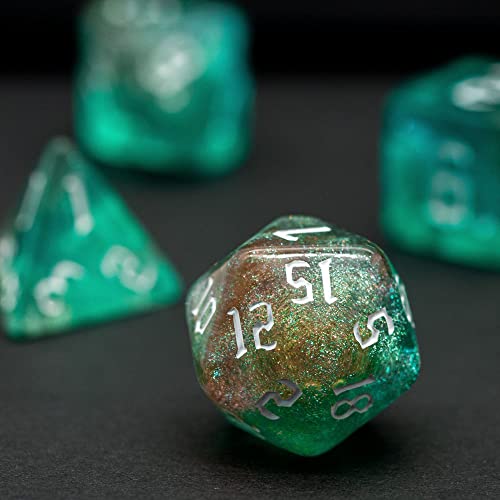 5 Sets DND Dice, Polyhedral Dice Set (35pcs) with Leather Die Bag, D&D Die Set for RPG Table Games (Sickle Font Double Color Glitter Series). - color: 5 Sets Sickle Font Glitter