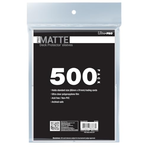 Ultra PRO - 500ct White PRO-Matte Standard Card Sleeve Deck Protectors, Protect & Store Collectible, Sports, MTG, D&D Card Sizes, High Clarity Matte Finish - color: 500ct Matte White