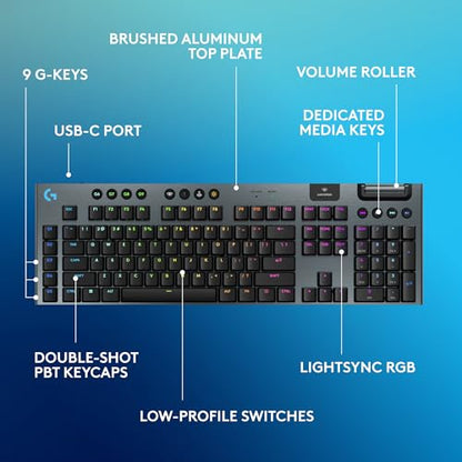 Logitech G915 X Lightspeed Wireless Mechanical Gaming Keyboard, Double-Shot PBT Keycaps, Fully Programmable Keys, RGB Backlit Mac/PC Gaming Keyboards, GL Tactile Switches, Black (Renewed) - style: Wireless