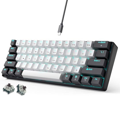 abucow 60% Mechanical Gaming Keyboard Brown Switch Wired Compact Keyboard Anti-Ghosting No-Conflict 61 Swappable keycaps Ergonomic Design for Windows/Mac (Black-White) - color: Black-White